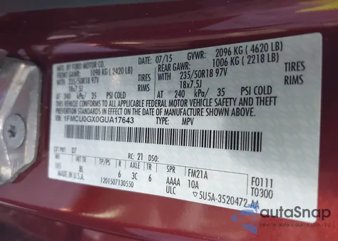 2016 Ford Escape Se from USA, damaged, VIN 1FMCU0GX0GUA17643